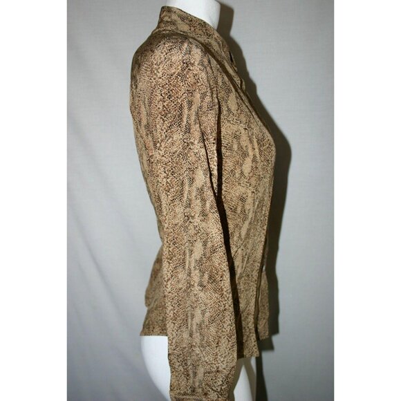 Spenser Jeremy Women's Blouse Brown Size 4 Rattlesnake Scales Abalone Buttons - Picture 9 of 12